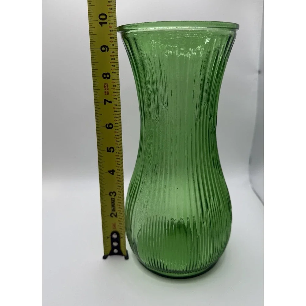 Vintage Hoosier Glass Green Ribbed Vase 4087-A 10